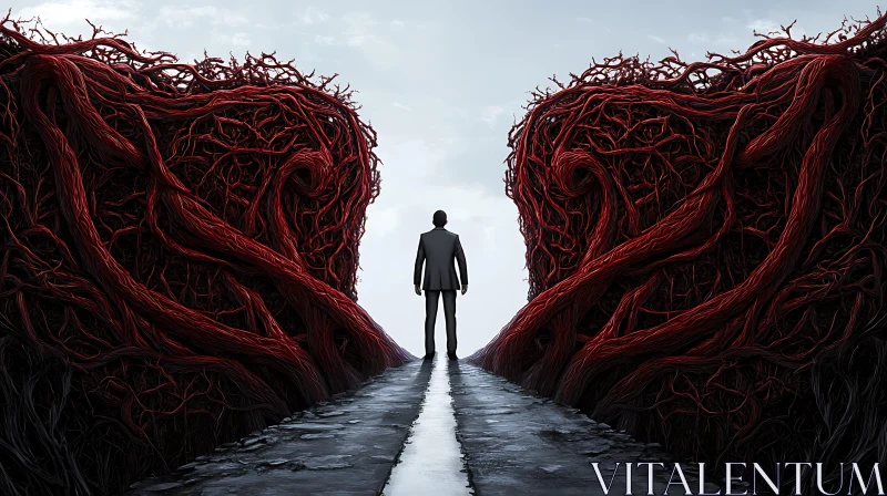 Figure on Path with Root Formations AI Image