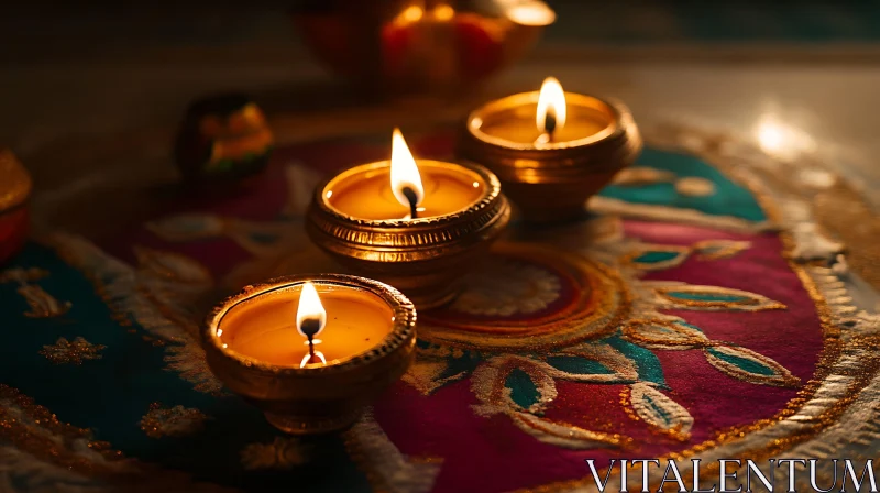 Glowing Diyas on Festive Background AI Image