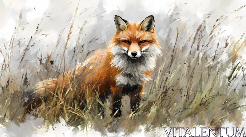 Wild Fox Amongst Grass AI Image