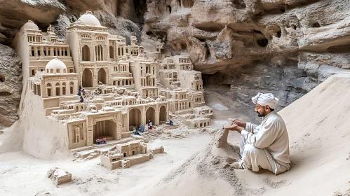 Elaborate Sandcastle Construction in Cave Setting