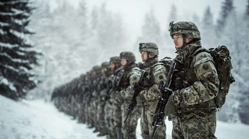 Camouflaged Troops in Snowy Landscape