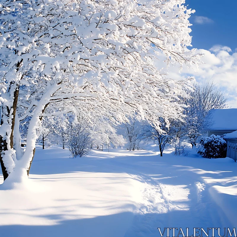 Peaceful Snowy Winter Scene AI Image