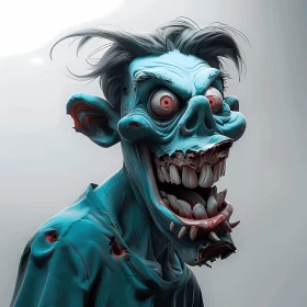 Cartoonish Zombie with Blue Skin and Red Eyes - 3D Render