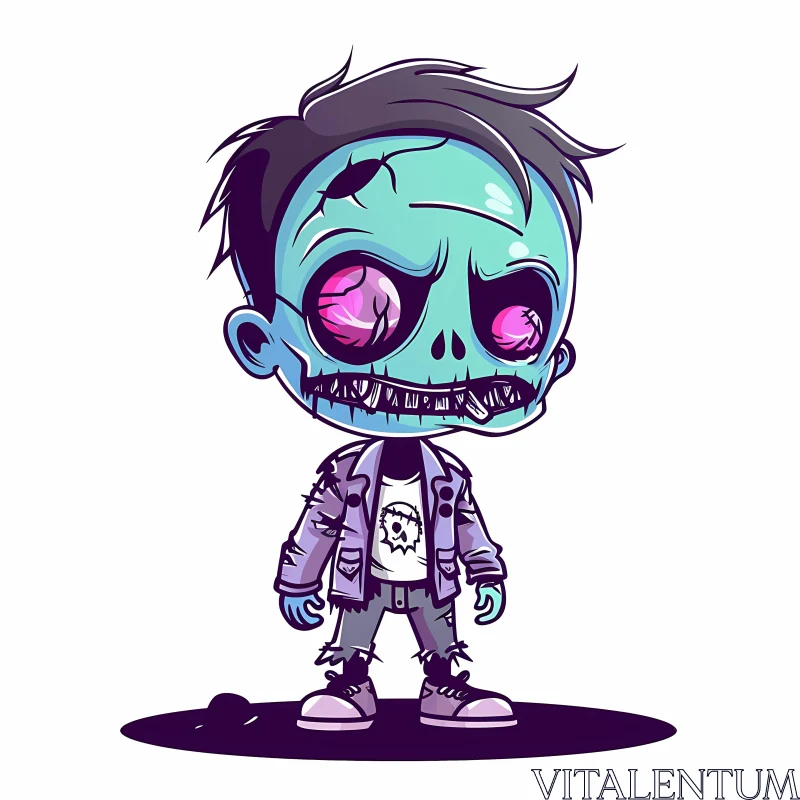 Chibi Style Cartoon Illustration of a Zombie Boy AI Image