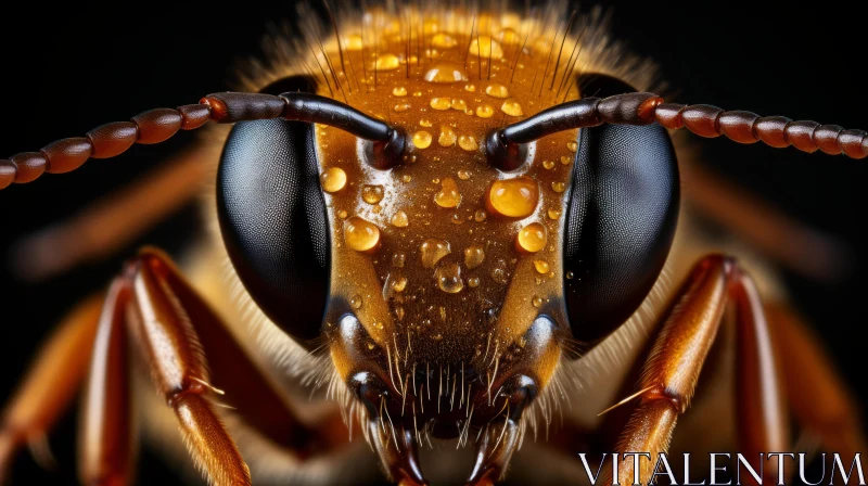Close-up Portrait of a Hornet with Water Droplets AI Image