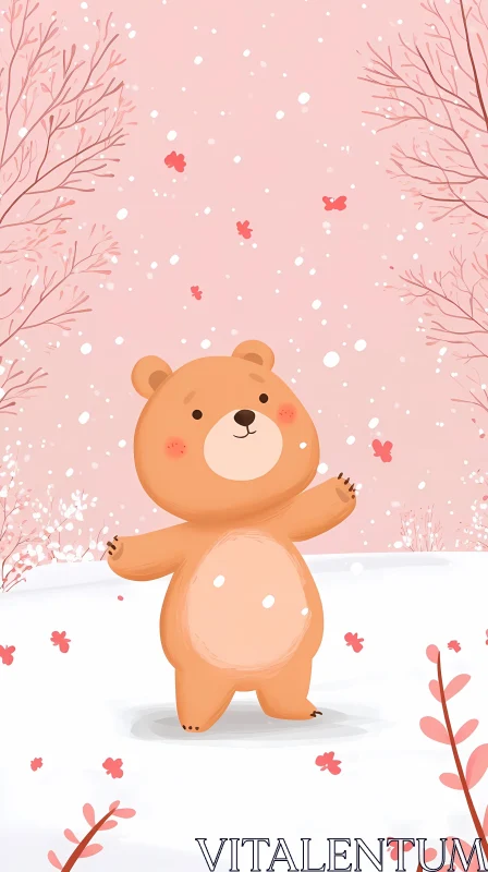 Playful Bear in Winter Snow AI Image