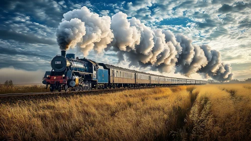 Vintage Train in Rural Landscape