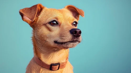 Dog Portrait with Golden Fur and Blue Backdrop