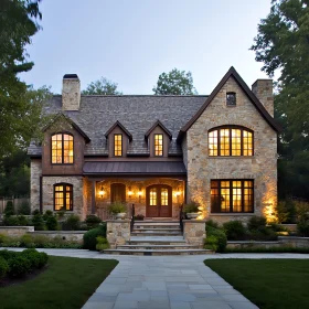 Beautifully Lit Stone House in the Evening