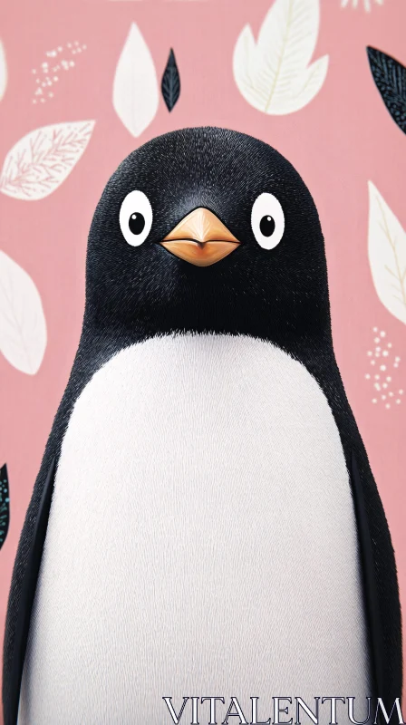 Cute Penguin Portrait on Pink Background AI Image