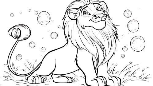 Lion in Bubbles Drawing