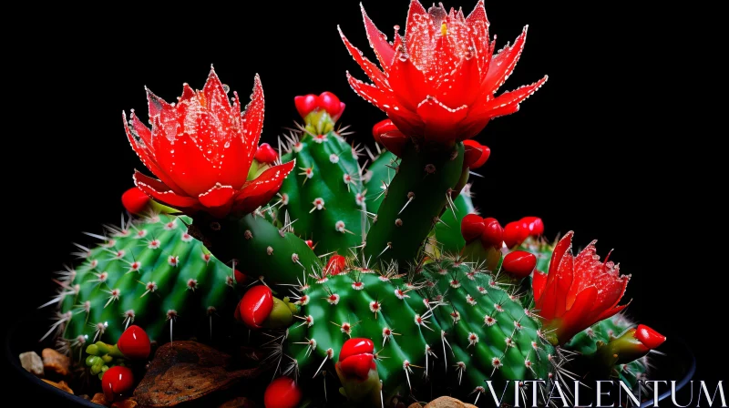Exquisite Red Cactus on Black Background: A Testament to Natural Beauty AI Image