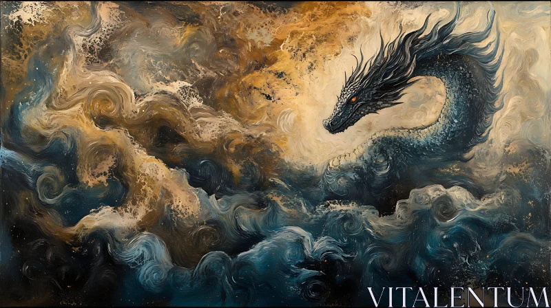 AI ART Dragon Ascending Through Painted Clouds