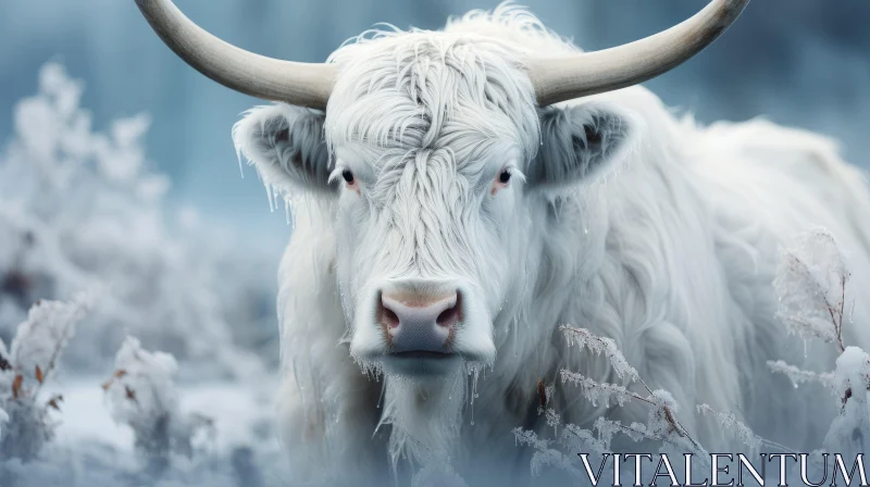 Frostpunk Style White Cow in Majestic Scottish Landscapes AI Image