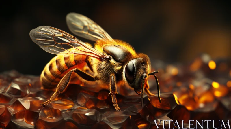 Honey Bee on Golden Honeycomb - A Study in Light and Shadow AI Image