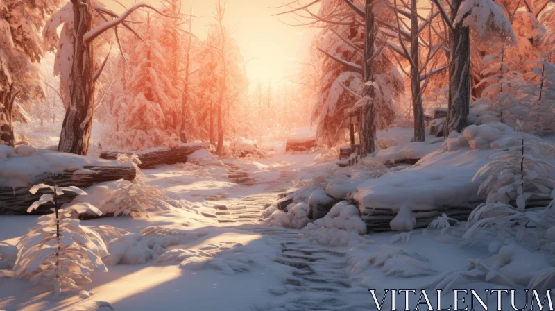 Mesmerizing Winter Scene - 3D Rendered Forest in Snow AI Image