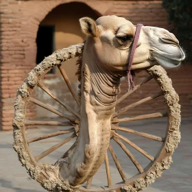 Camel and Wooden Wheel Composition