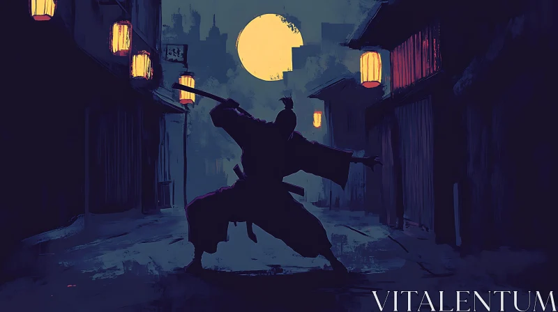 AI ART Samurai Silhouette Under Moonlight