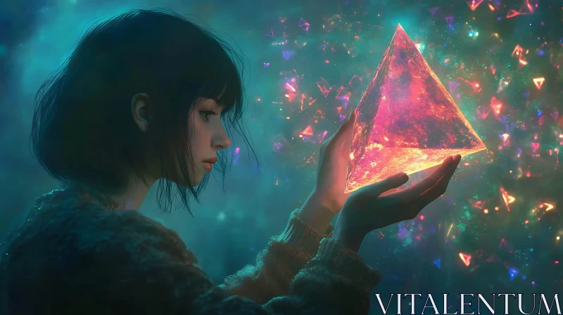 AI ART Woman Holding a Glowing Crystal