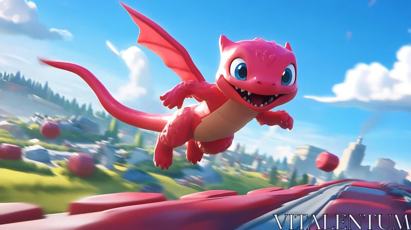 AI ART Playful Dragon in Flight Artwork