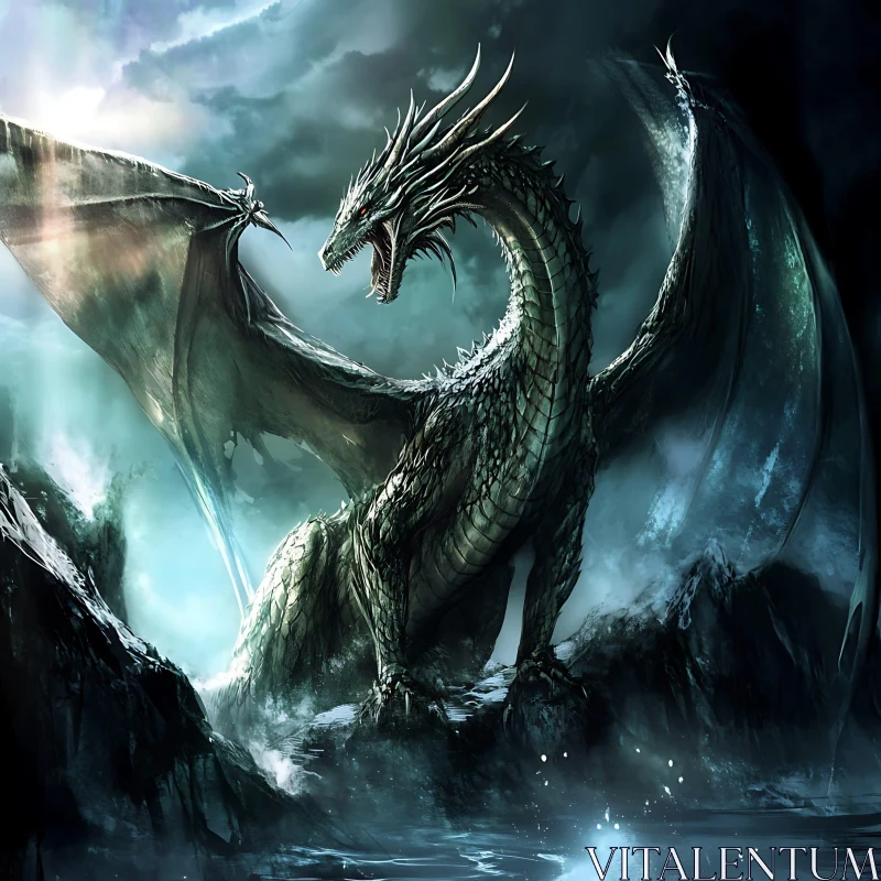 Dragon in Stormy Weather AI Image