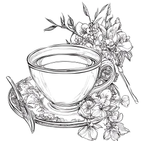 Floral Teacup Still Life Drawing