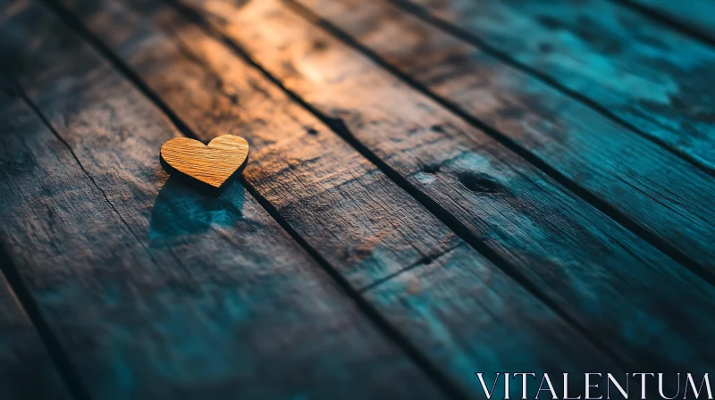 Wooden Heart on Rustic Surface AI Image