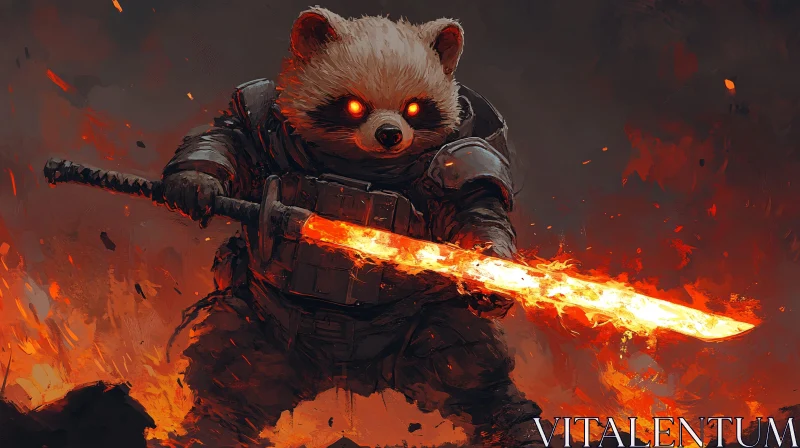 AI ART Raccoon Warrior in Flames