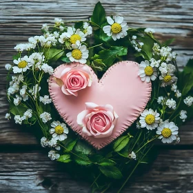 Pink Roses and Daisy Heart Wreath