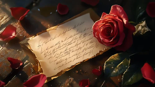 Vintage Love Letter with Red Rose