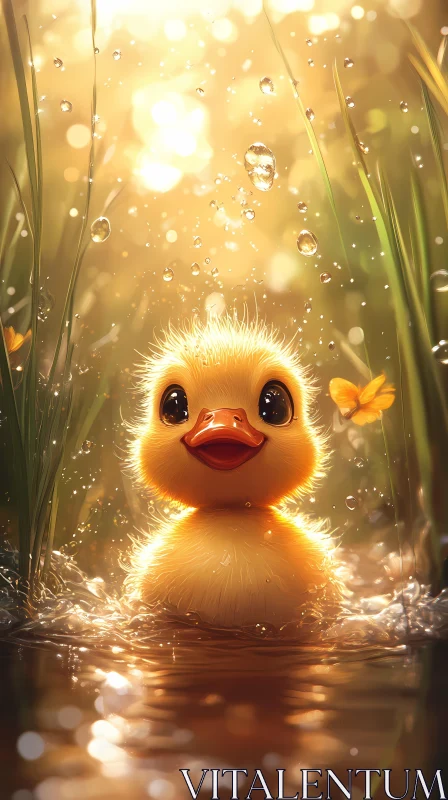 Charming Duckling in Golden Light AI Image