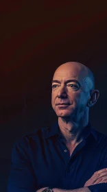 Portrait of Jeff Bezos in Dark Blue Shirt