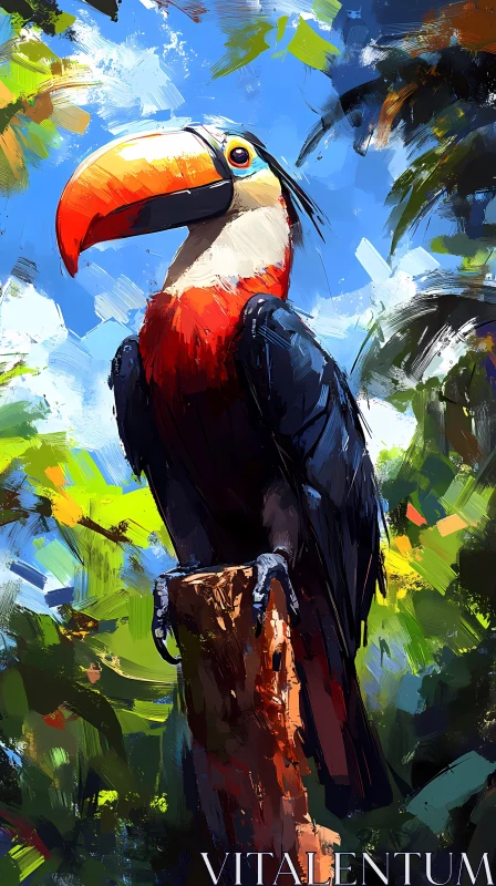 Vibrant Toucan on Tree Branch AI Image