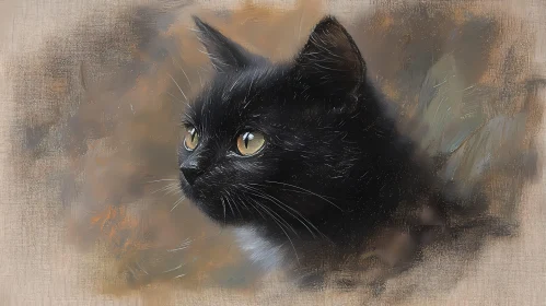 Feline Art: Black Cat with Intense Gaze