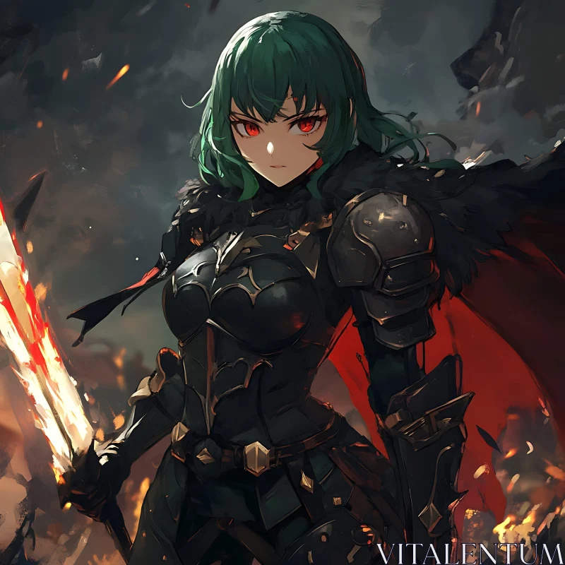 AI ART Female Anime Warrior in Dark Armor