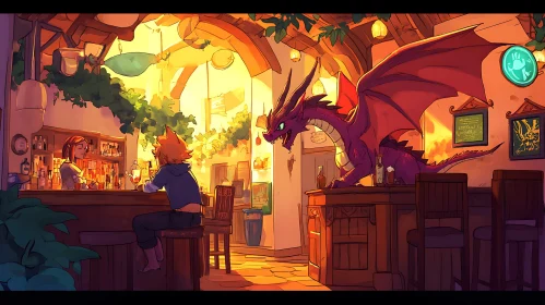 Fantasy Pub Scene with Dragon