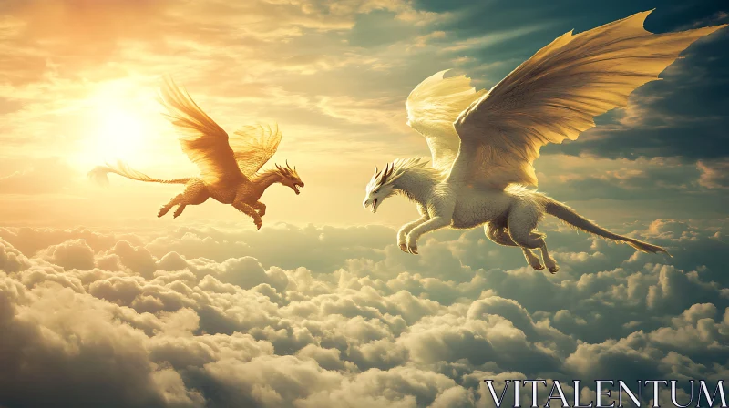 Dragons in the Sky Above the Clouds AI Image