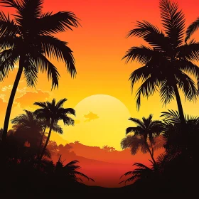 Golden Sunset Over Palm Trees
