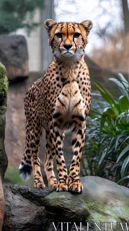 Regal Cheetah on a Rock AI Image