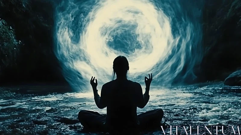 AI ART Person Meditating Before a Luminous Vortex