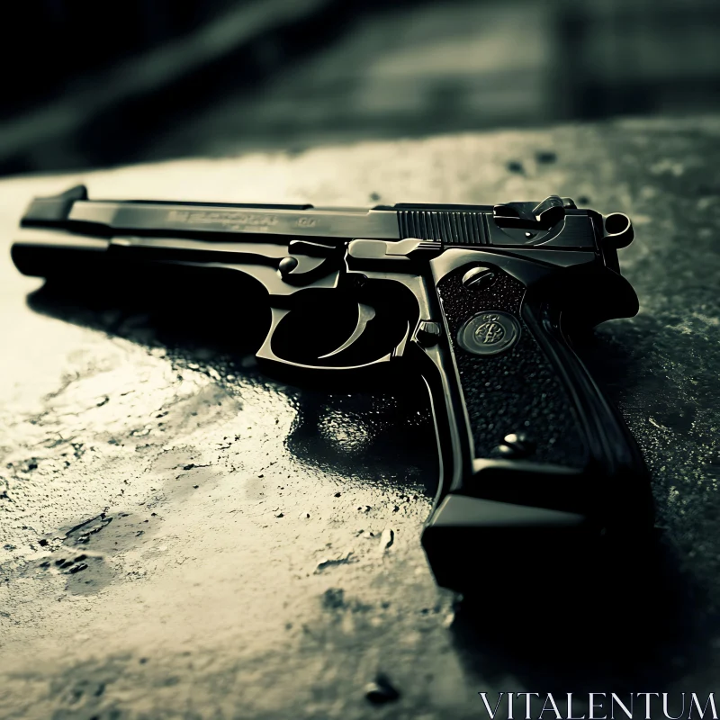 AI ART Black Handgun Close-Up