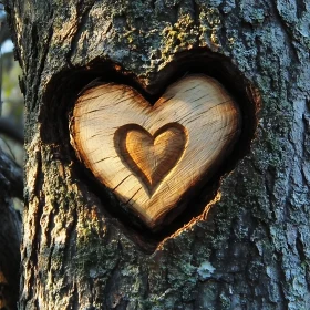 Wooden Heart Tree Carving