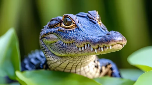 Close-Up of Crocodile Among Greenery