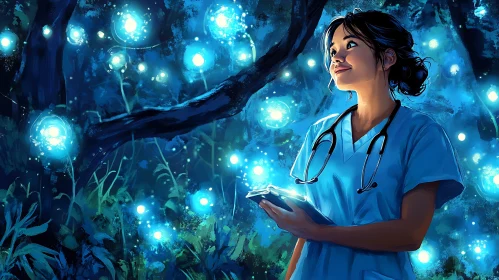 Serene Doctor in Luminous Woods