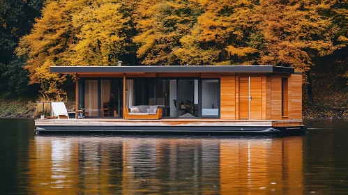 Contemporary Houseboat Amidst Fall Colors