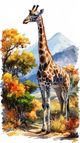 Giraffe Amongst Autumnal Scenery