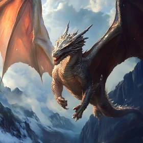 Dragon Flight Over Mountain Range