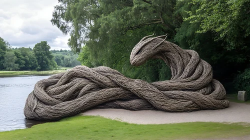 Dragon Sculpture Made of Woven Branches