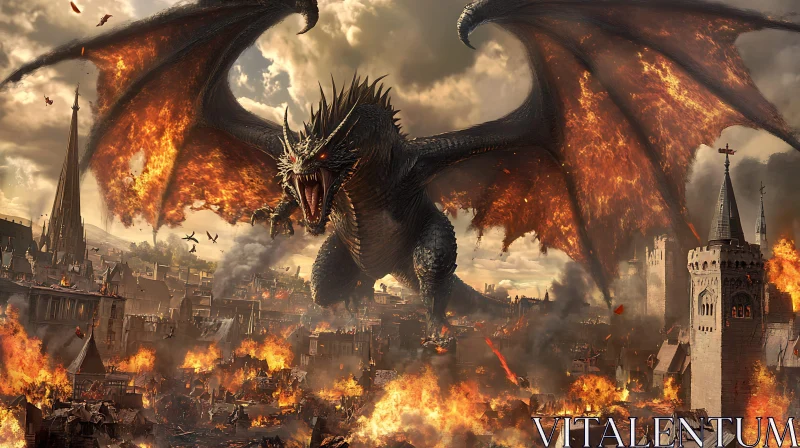 AI ART Inferno Dragon Over Burning City