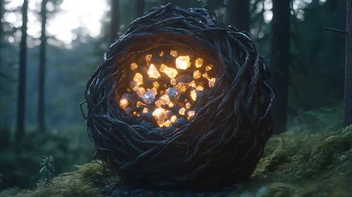 Enchanted Forest Nest with Crystalline Light